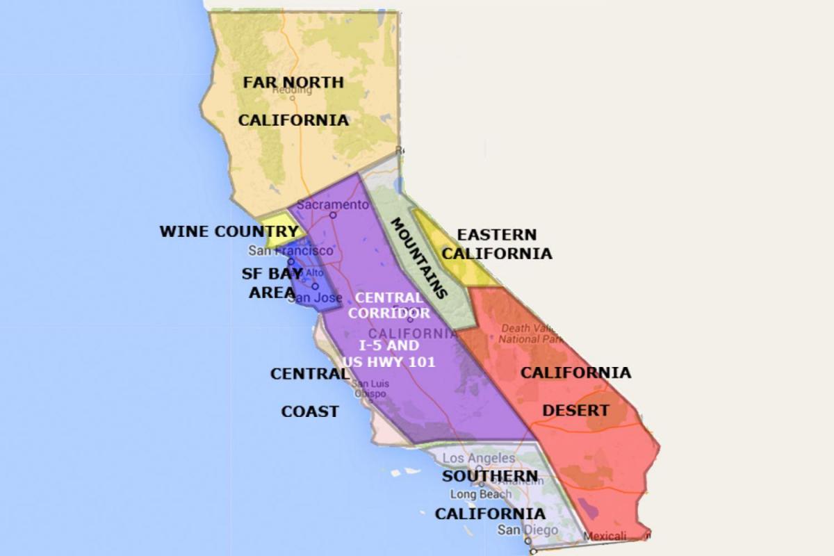 Kaart van californië ten noorden van San Francisco