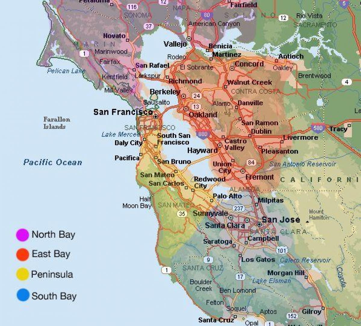 San Francisco-kaart en de omgeving