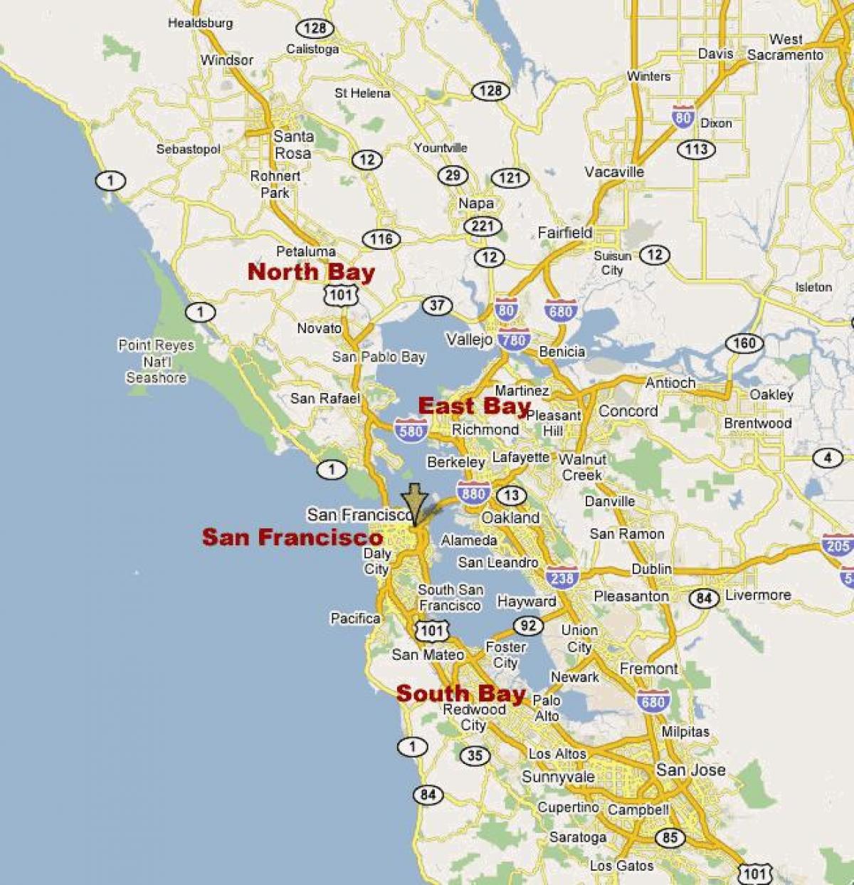 kaart van south bay in het noorden van californië
