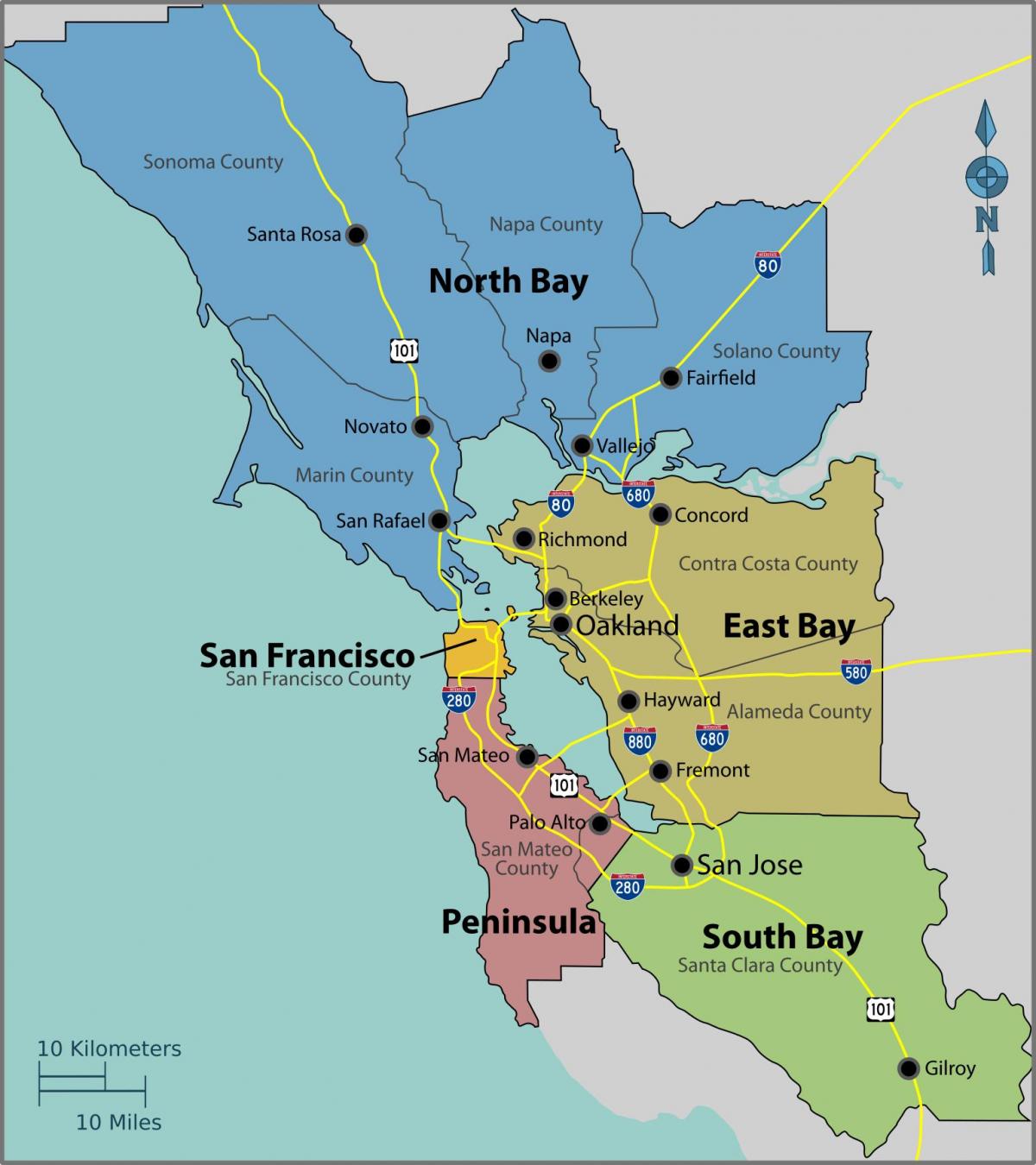 De baai van San Francisco op een kaart
