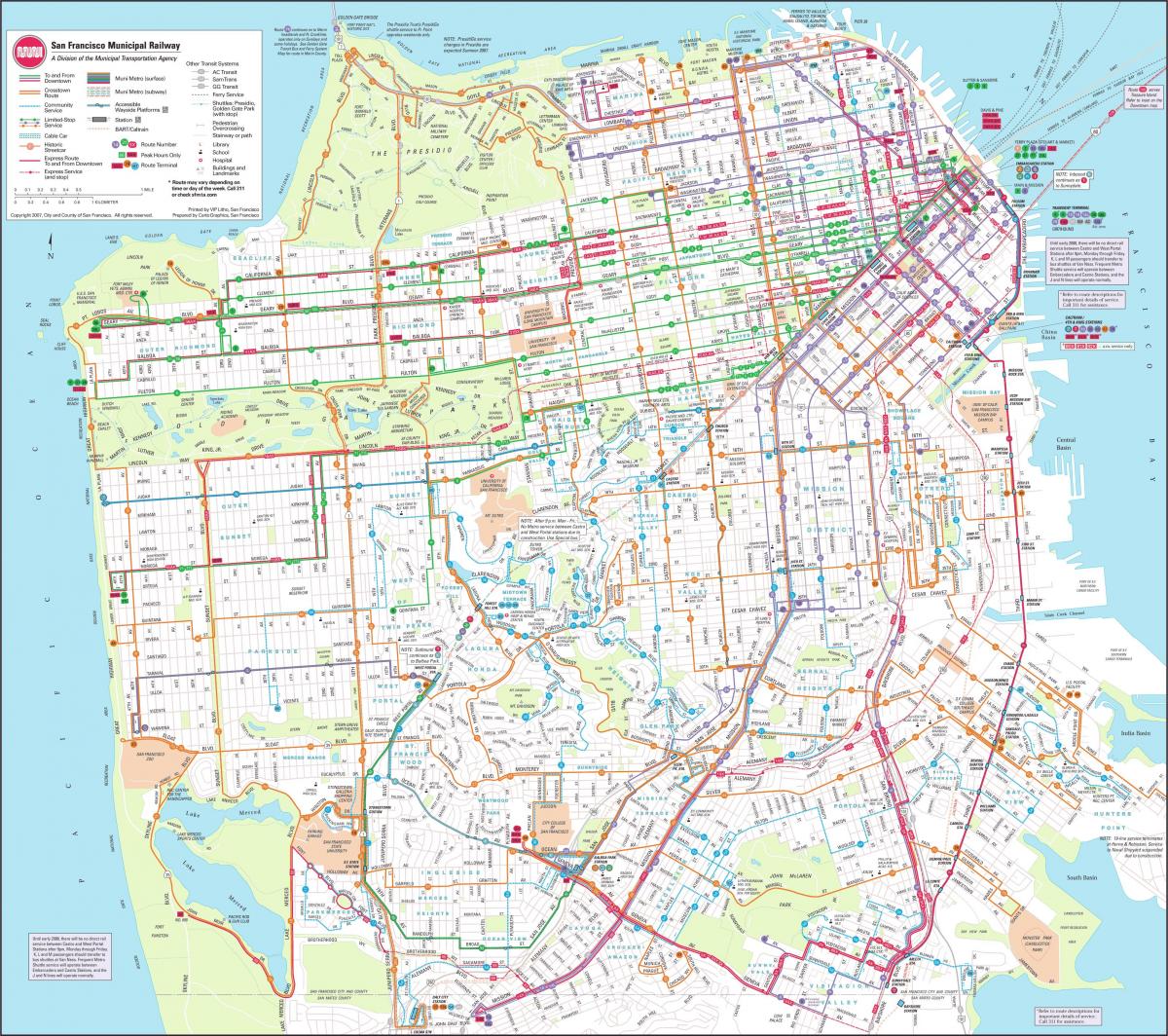 Kaart van San Francisco municipal railway
