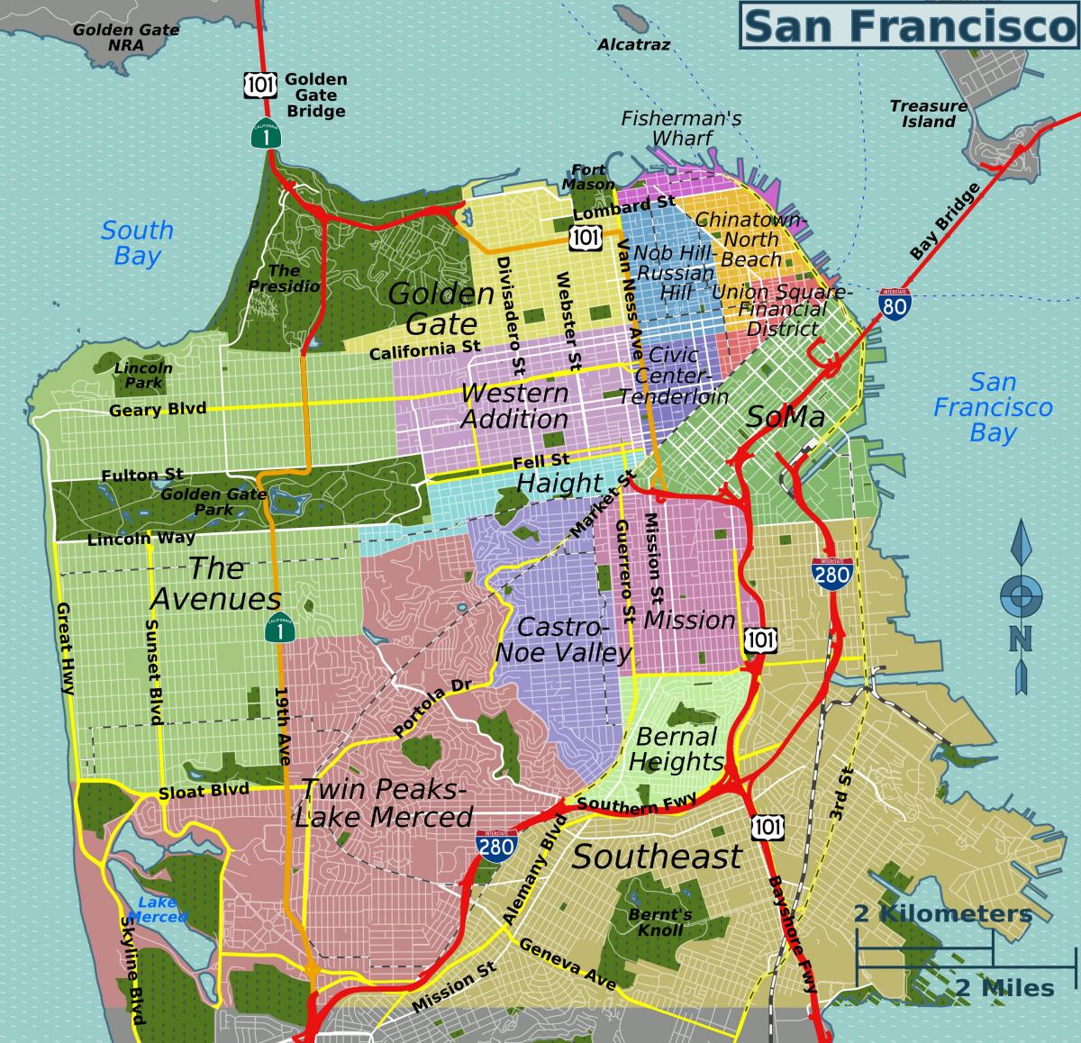 plattegrond van San Francisco in californië