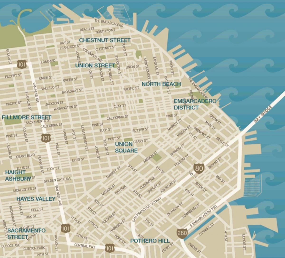 kaart van het centrum van San Francisco union square