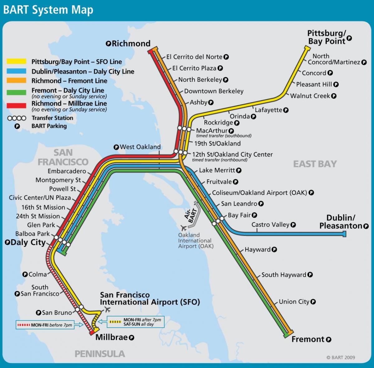 San Francisco bart systeem kaart