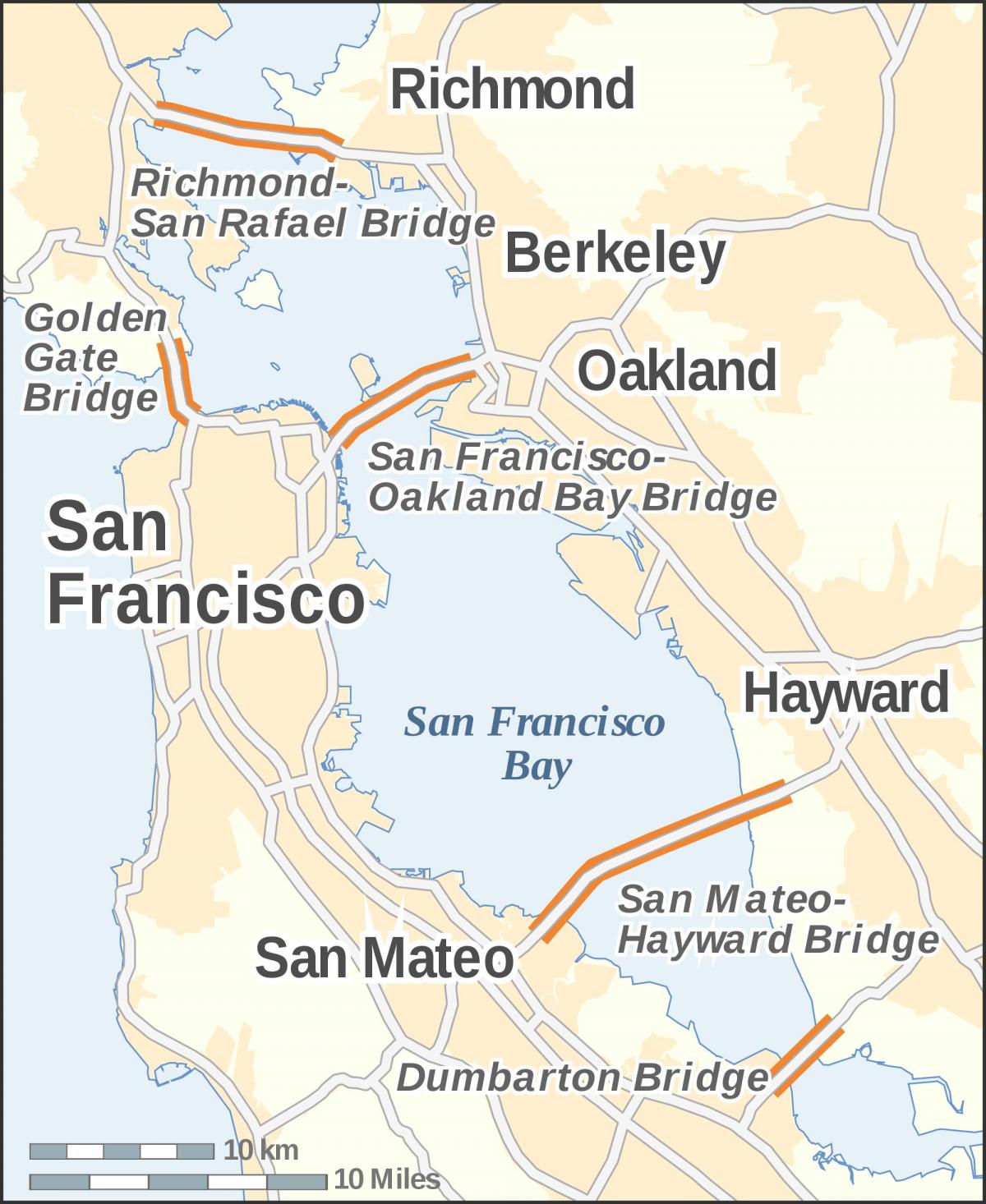 Kaart van het gebied van de baai van bruggen
