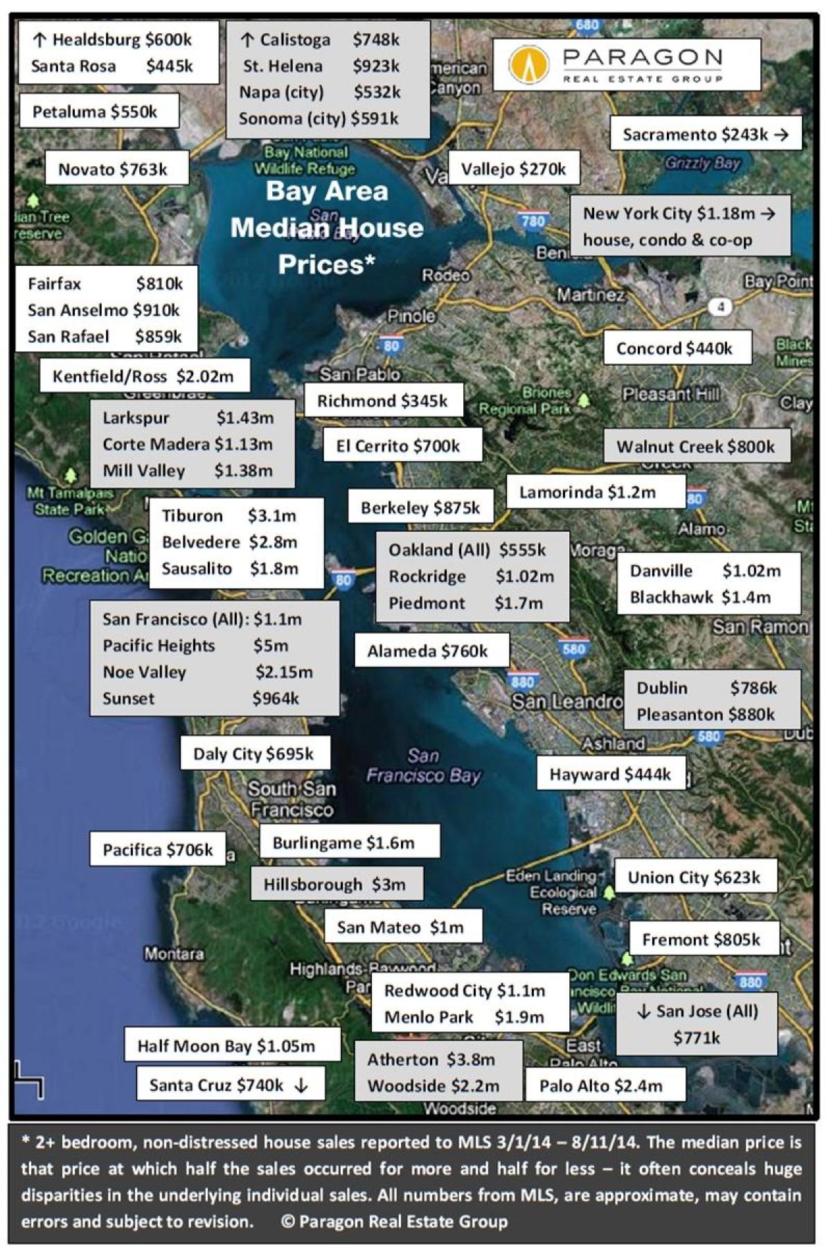 Kaart van het gebied van de baai van de huizenprijzen