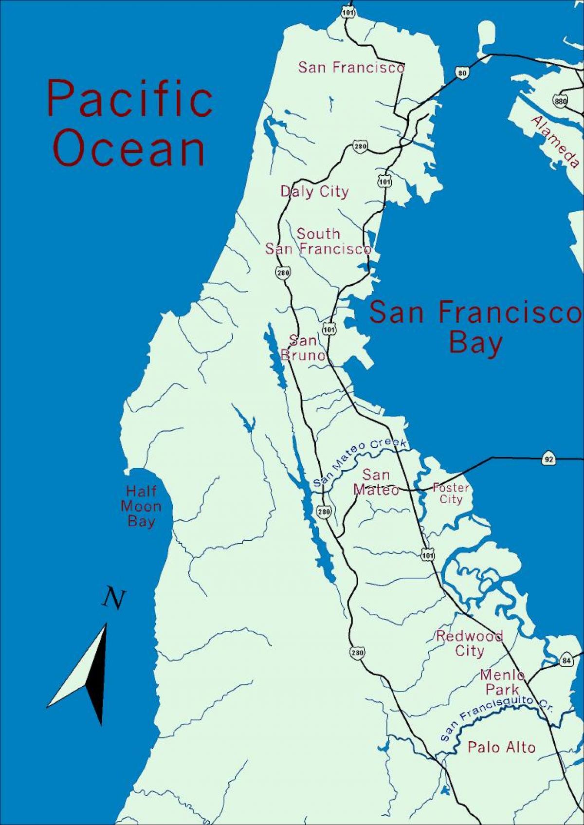 Kaart van het gebied van de baai van het schiereiland