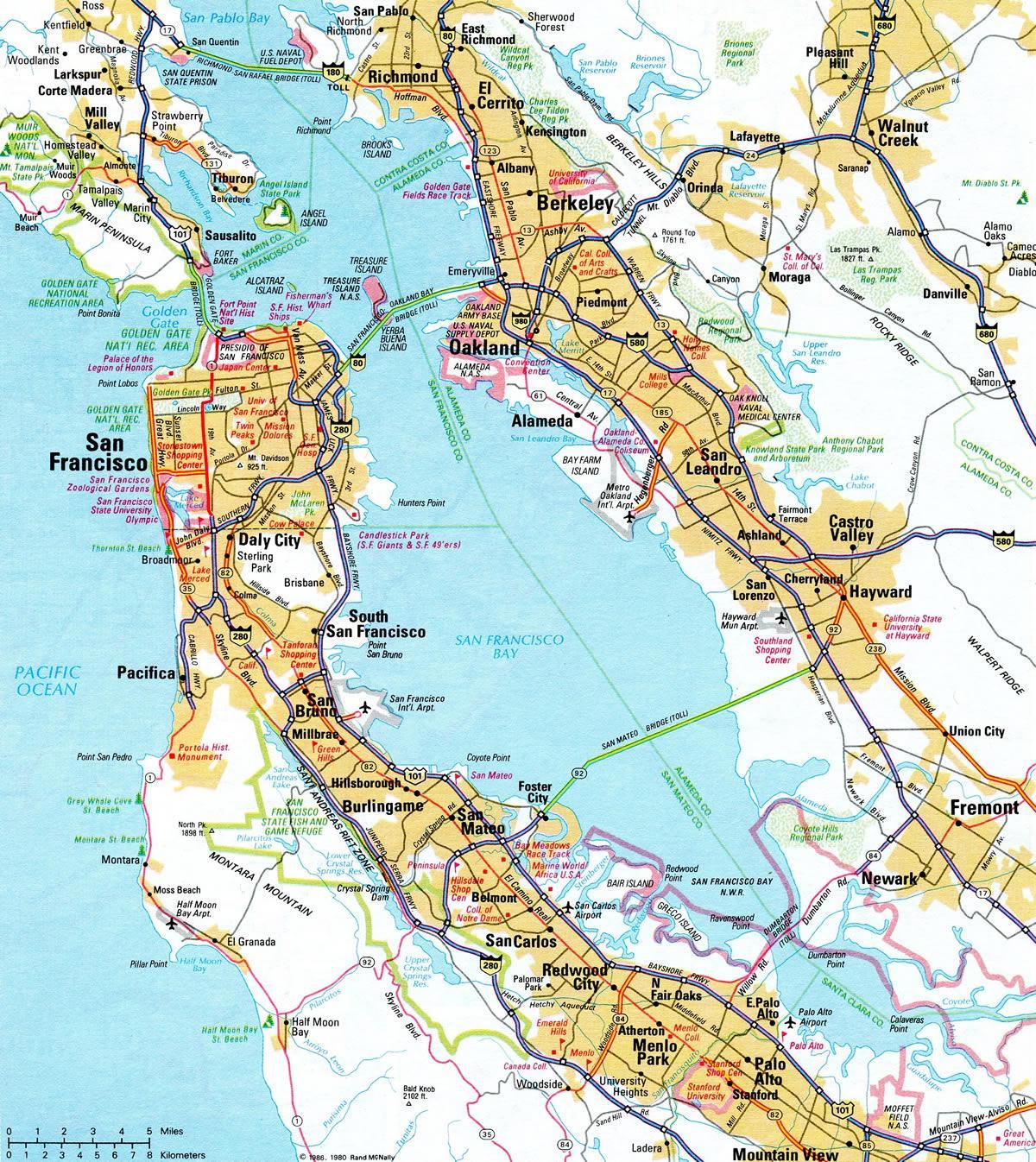 Kaart van de bay area snelweg 