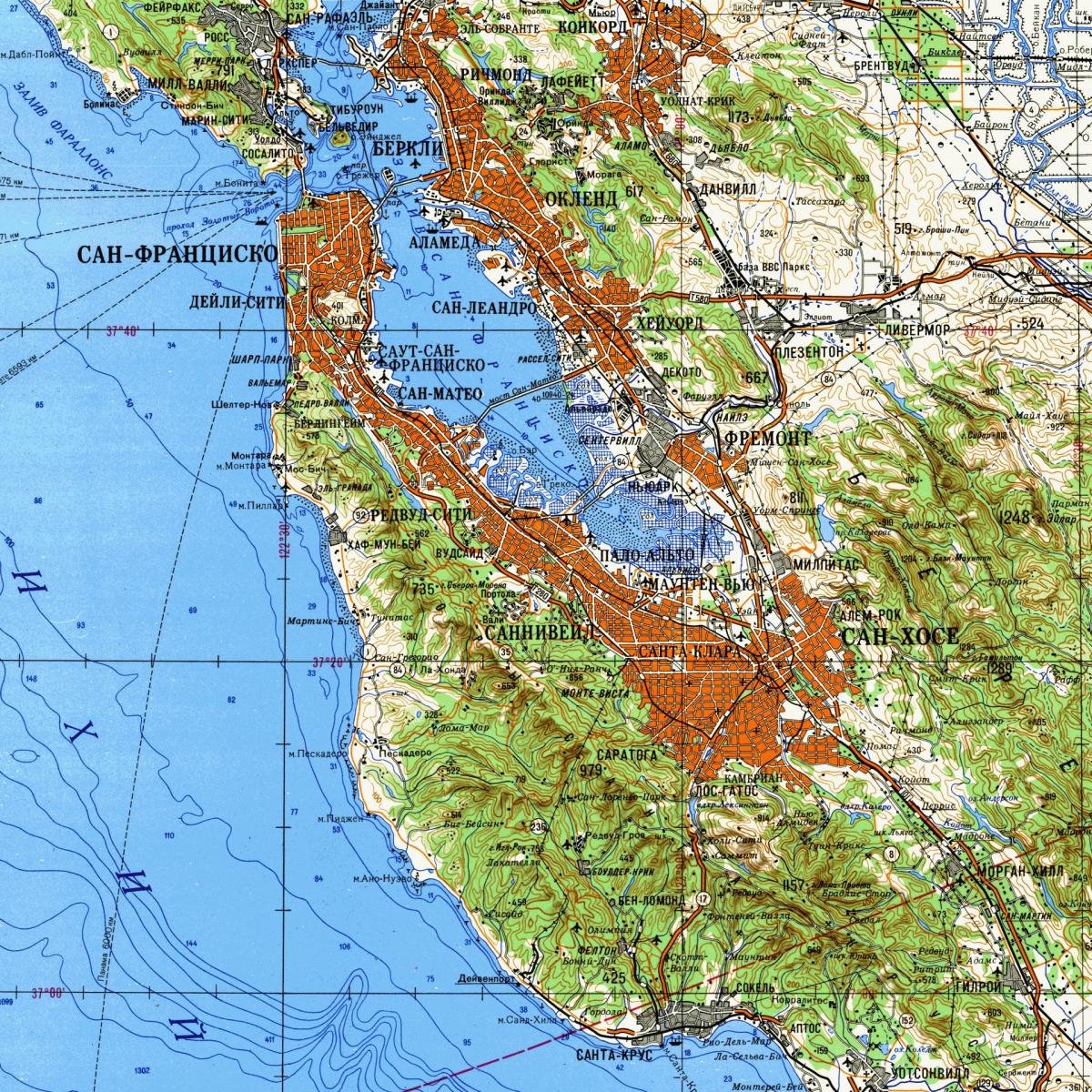 San Francisco bay area topografische kaart