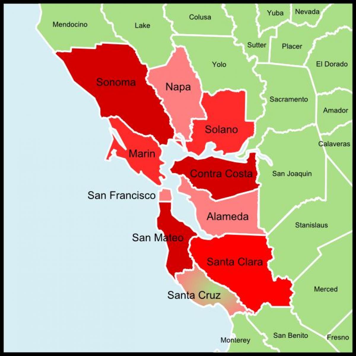 De baai van San Francisco county kaart