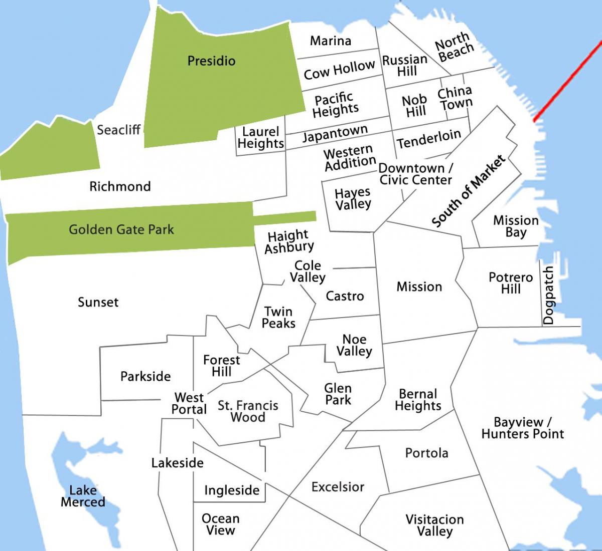Kaart van bayview district in San Francisco 