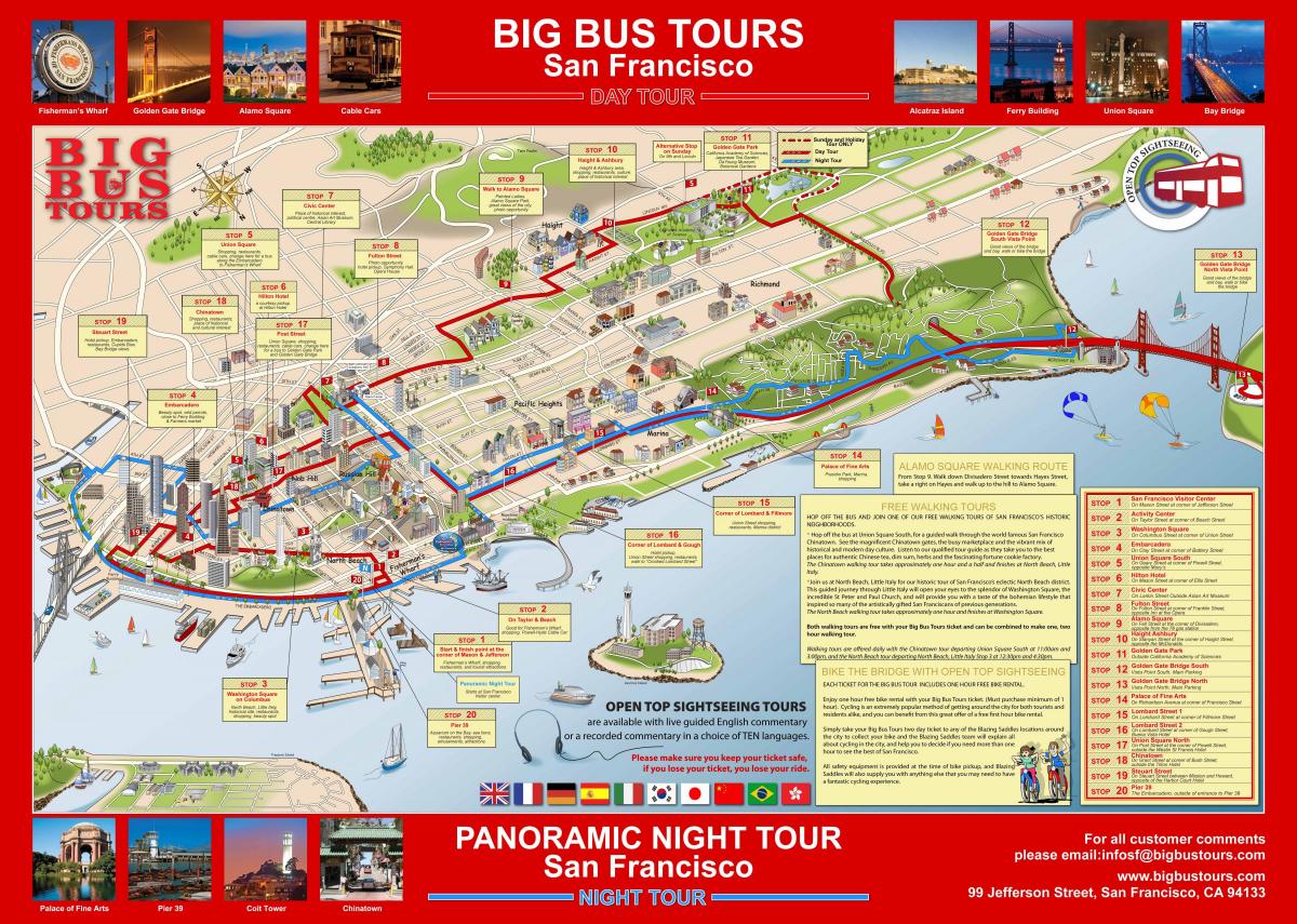 de grote rode bus van San Francisco kaart bekijken