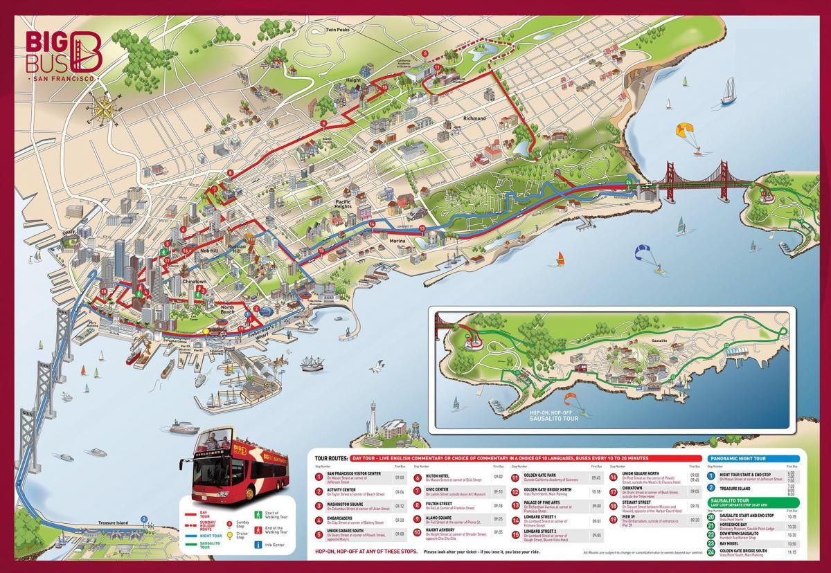 grote bus kaart van San Francisco