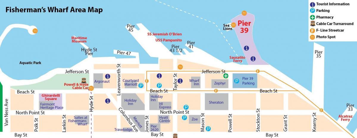 Kaart van San Francisco pier 39 gebied