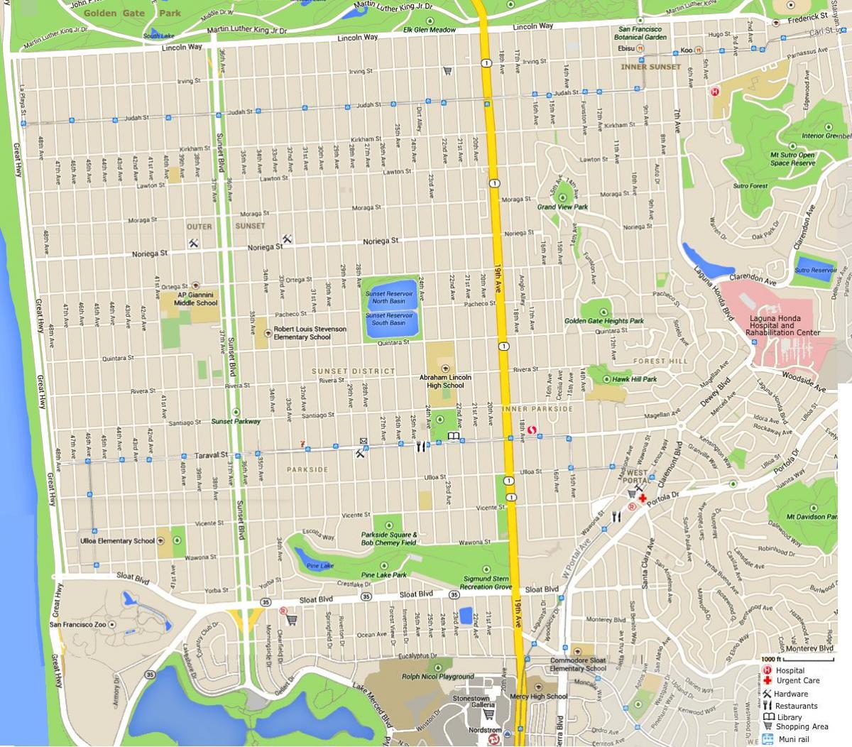 Kaart van sunset district in San Francisco