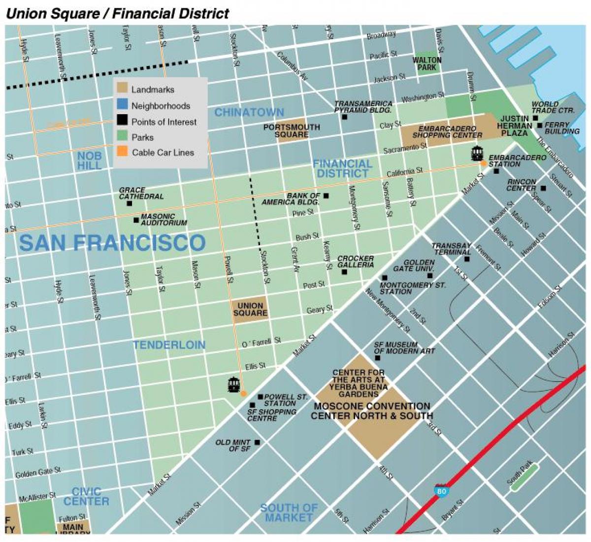 Kaart van union square area van San Francisco