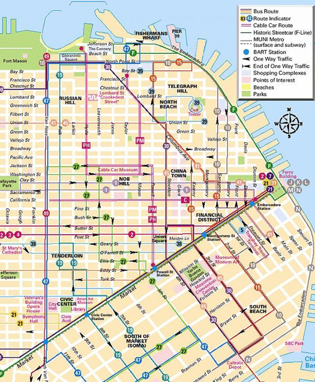 een cable car-halte San Francisco-kaart