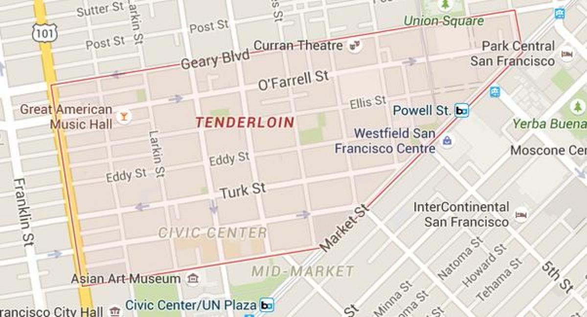 de tenderloin in San Francisco kaart bekijken