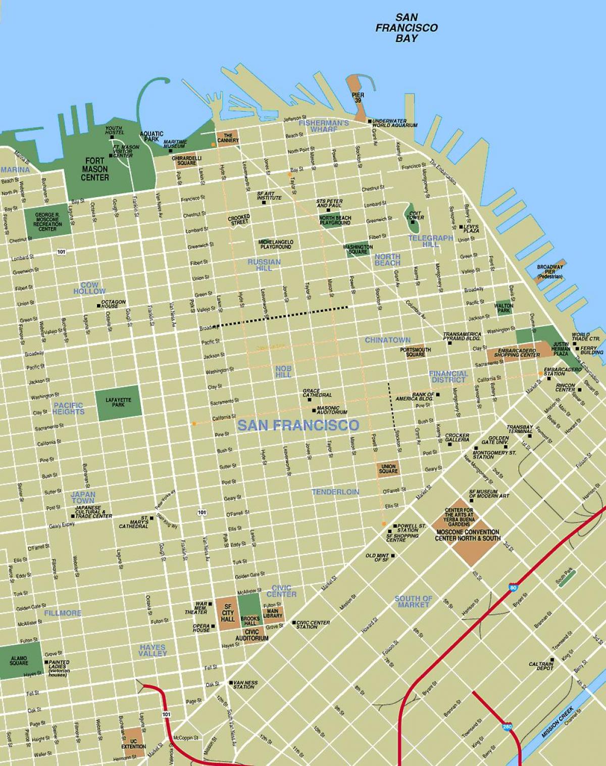 kaart van het centrum van San Francisco, ca