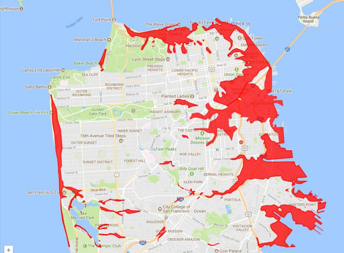 San Francisco gebieden te vermijden kaart
