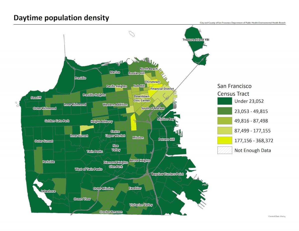 Kaart van San Francisco bevolkingsdichtheid