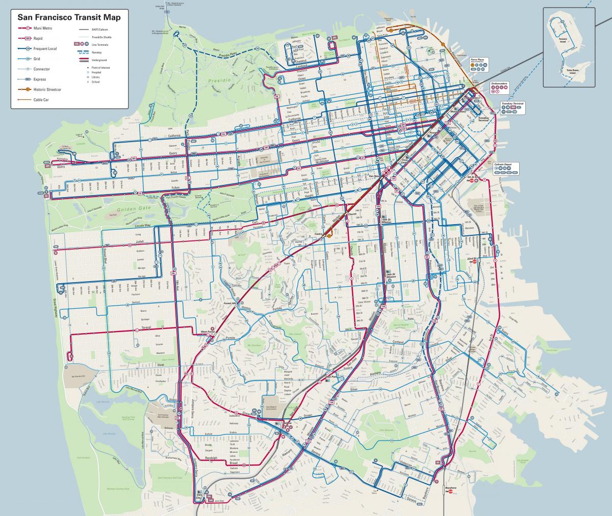 San Francisco buslijnen kaart
