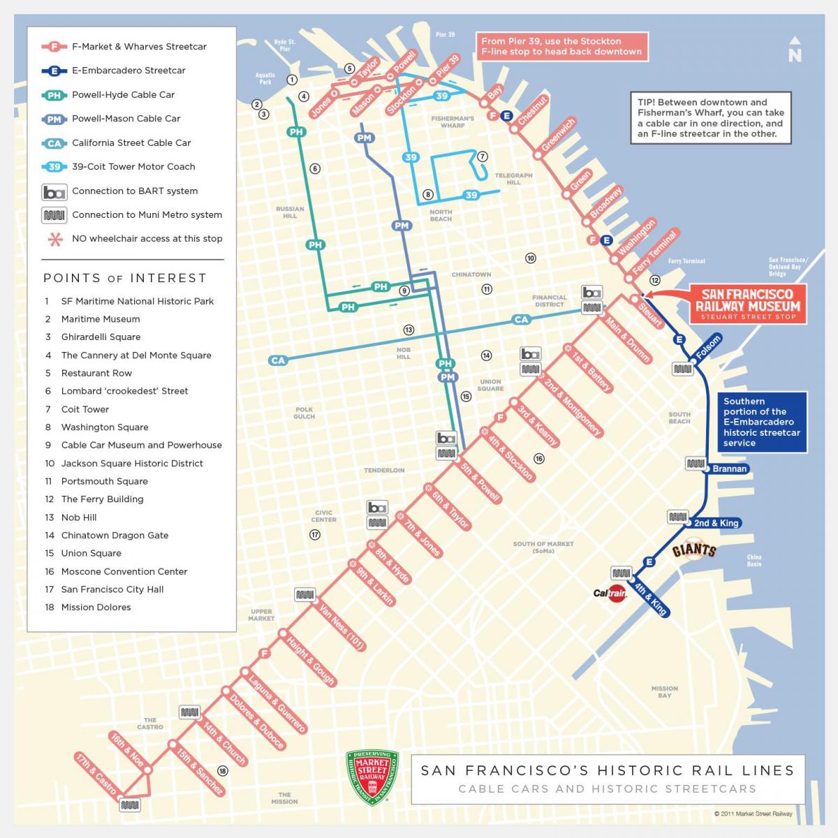 San Francisco cable car plannen kaart