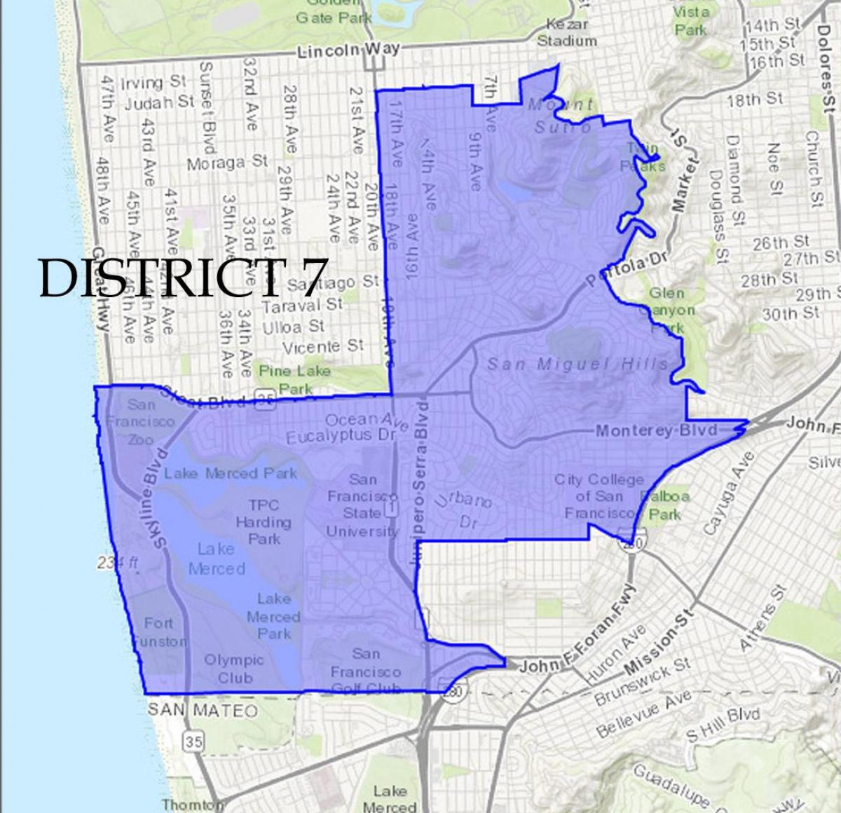 Kaart van San Francisco district 7 