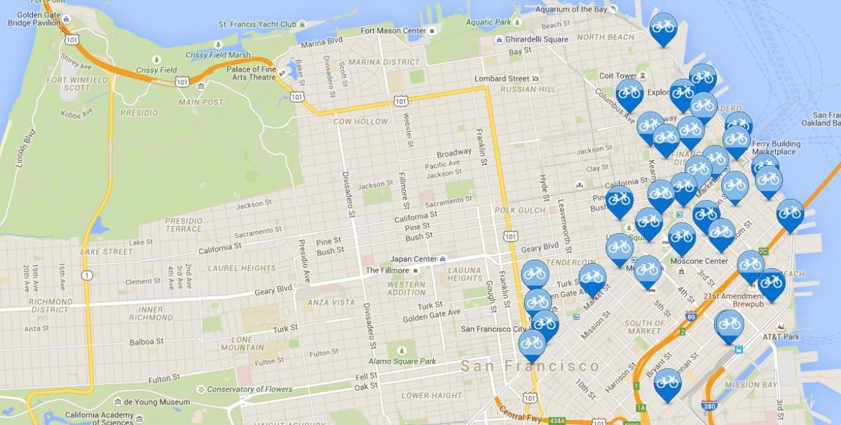 Kaart van San Francisco fiets delen