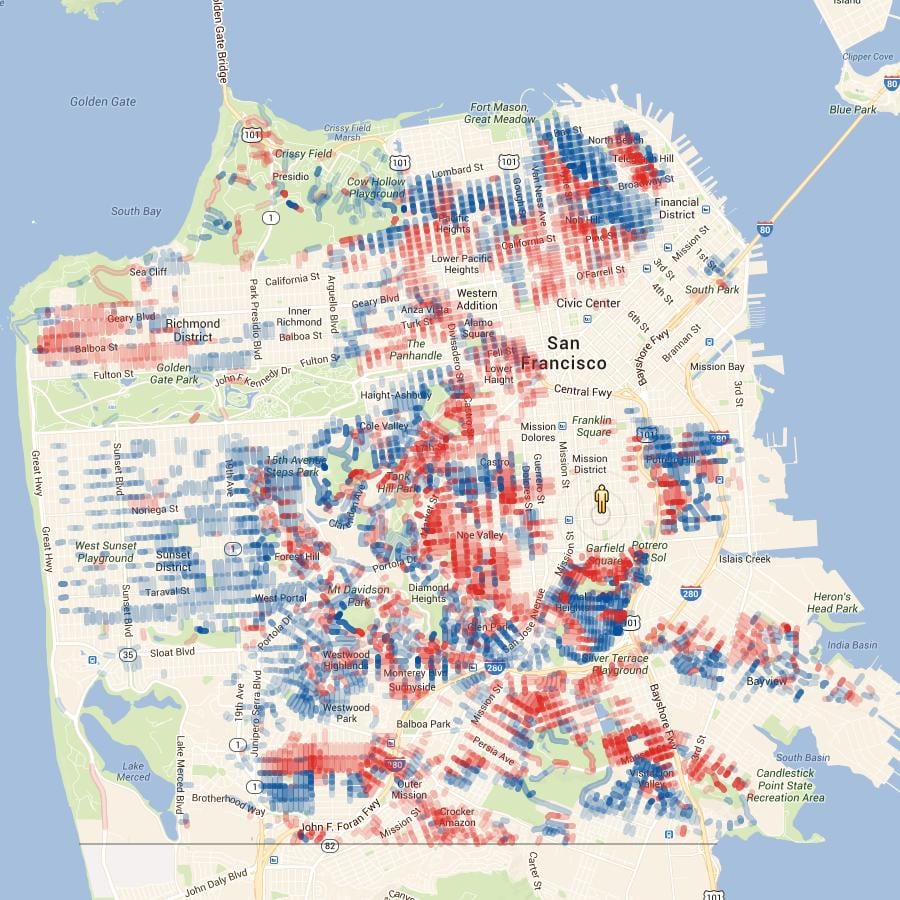 Kaart van San Francisco hoogte