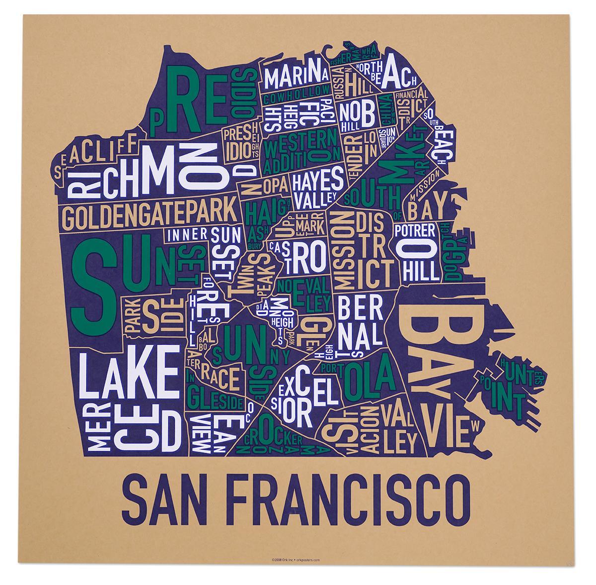 San Francisco buurt poster kaart