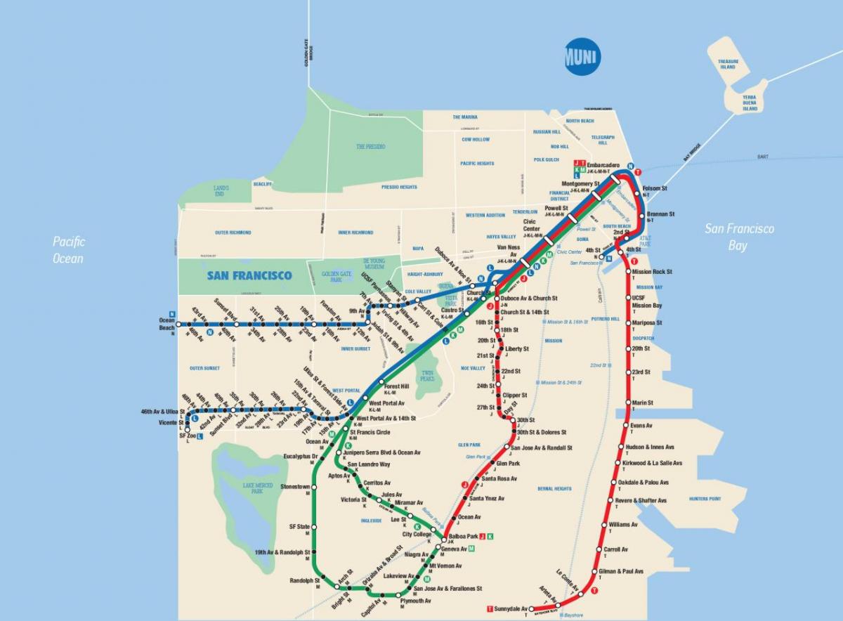 Kaart van San Francisco muni app