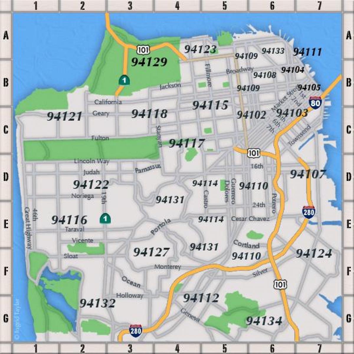 San Francisco postcode kaart