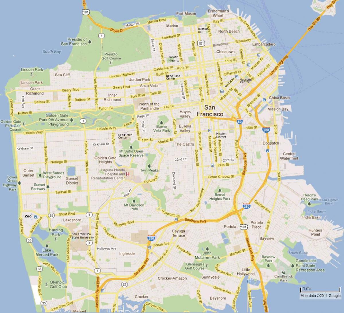San Francisco bezienswaardigheden kaart