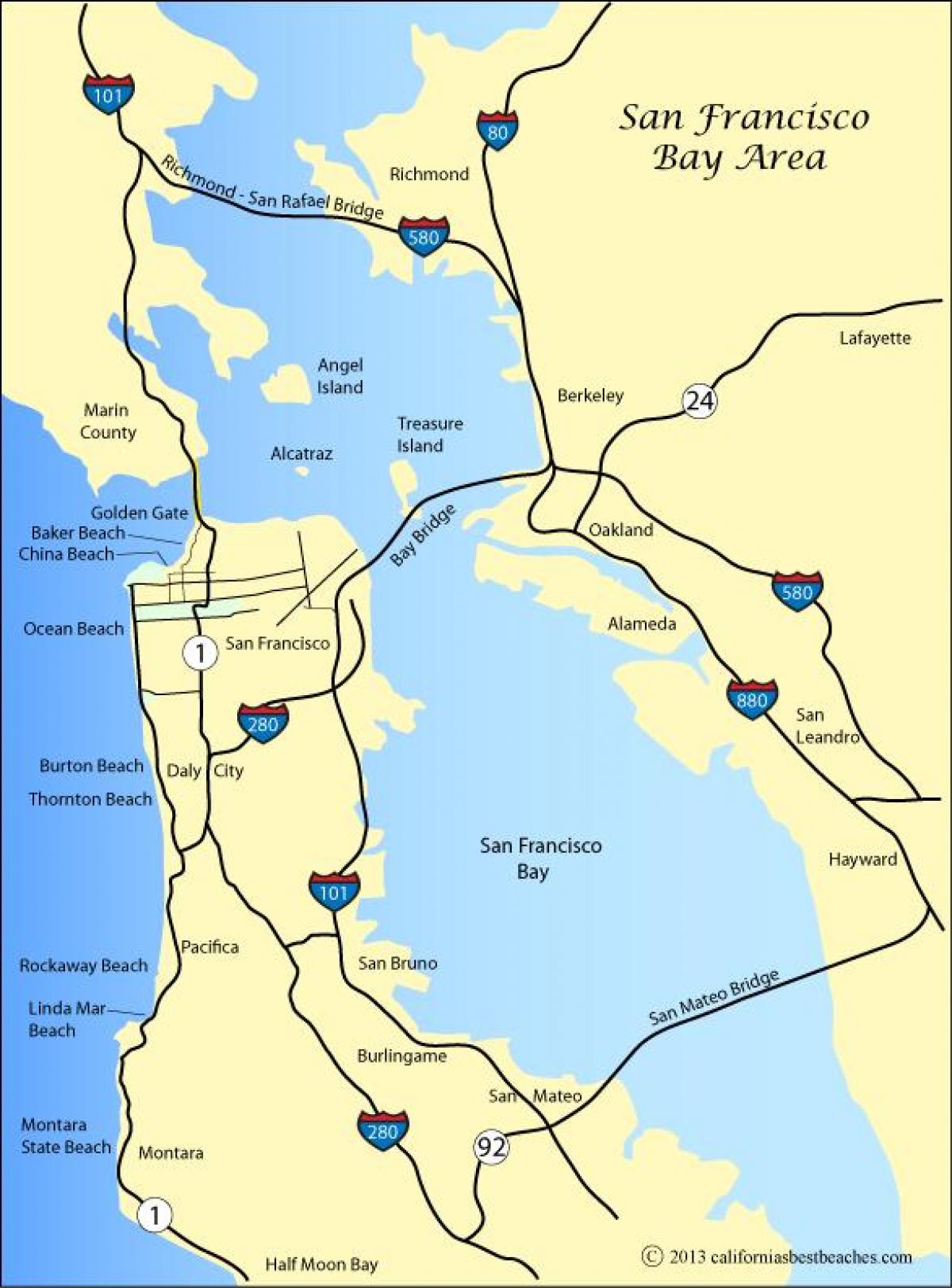 Kaart van San Francisco stranden