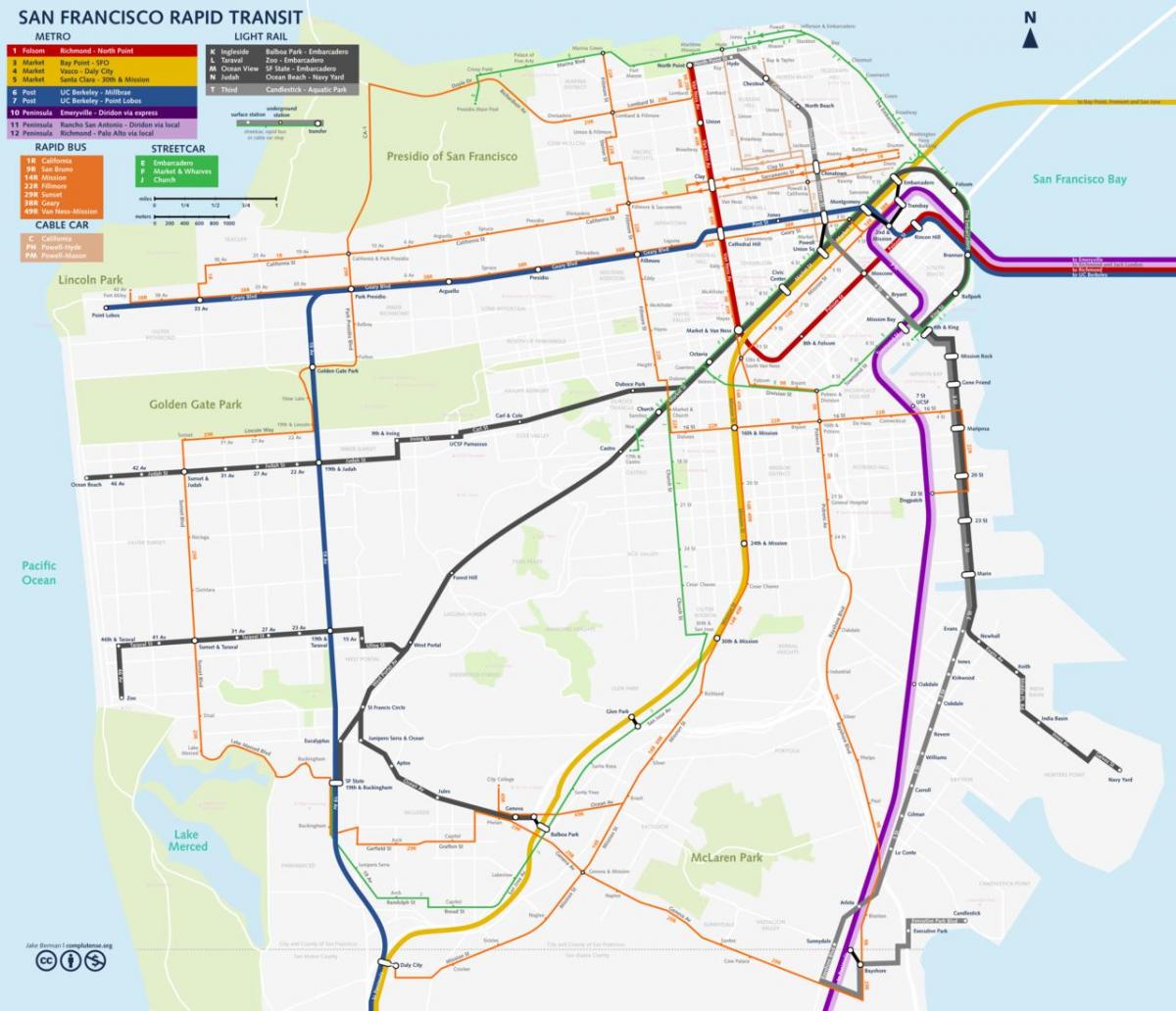 San Fran openbaar vervoer kaart
