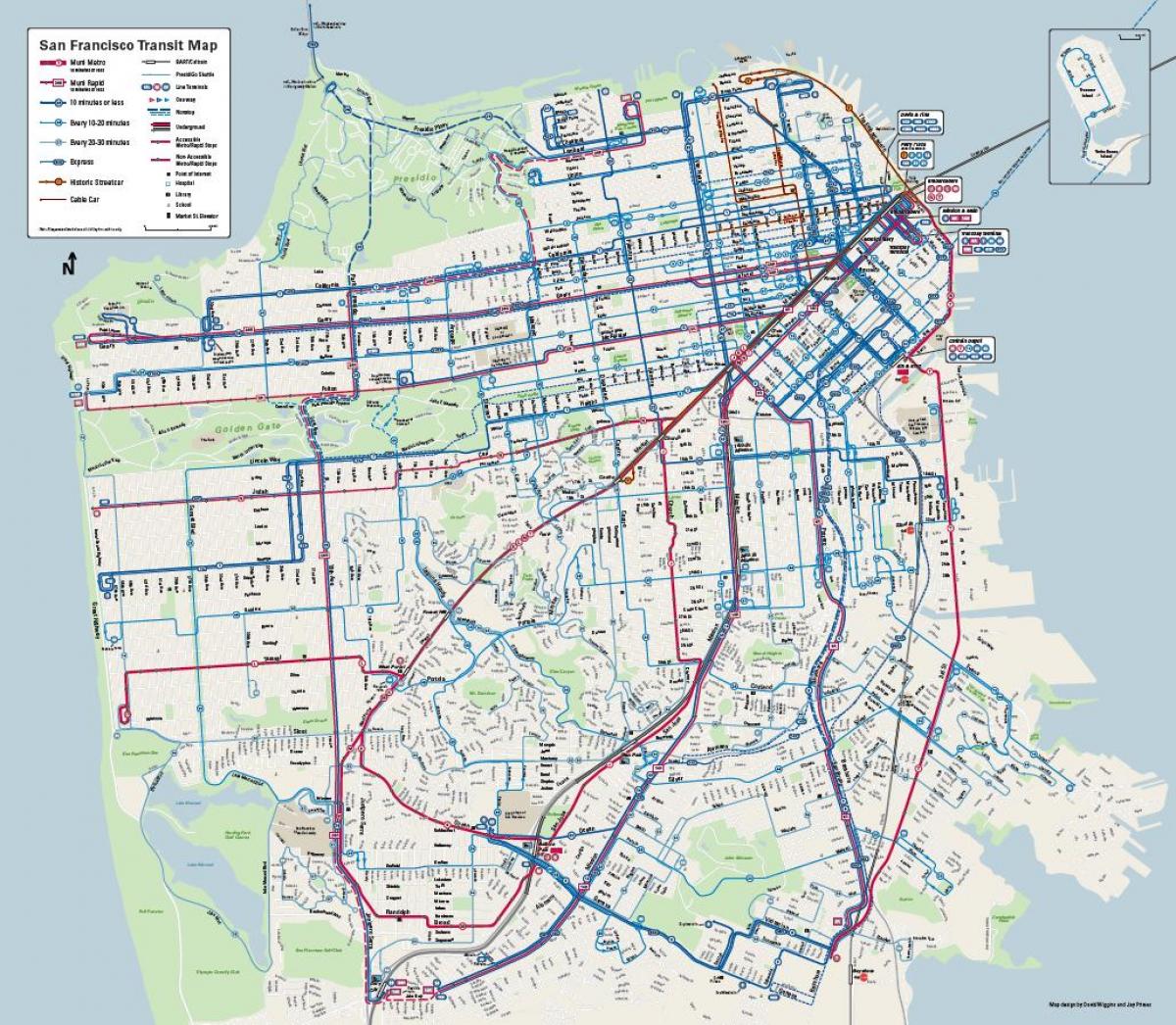 San Francisco-bus systeem kaart