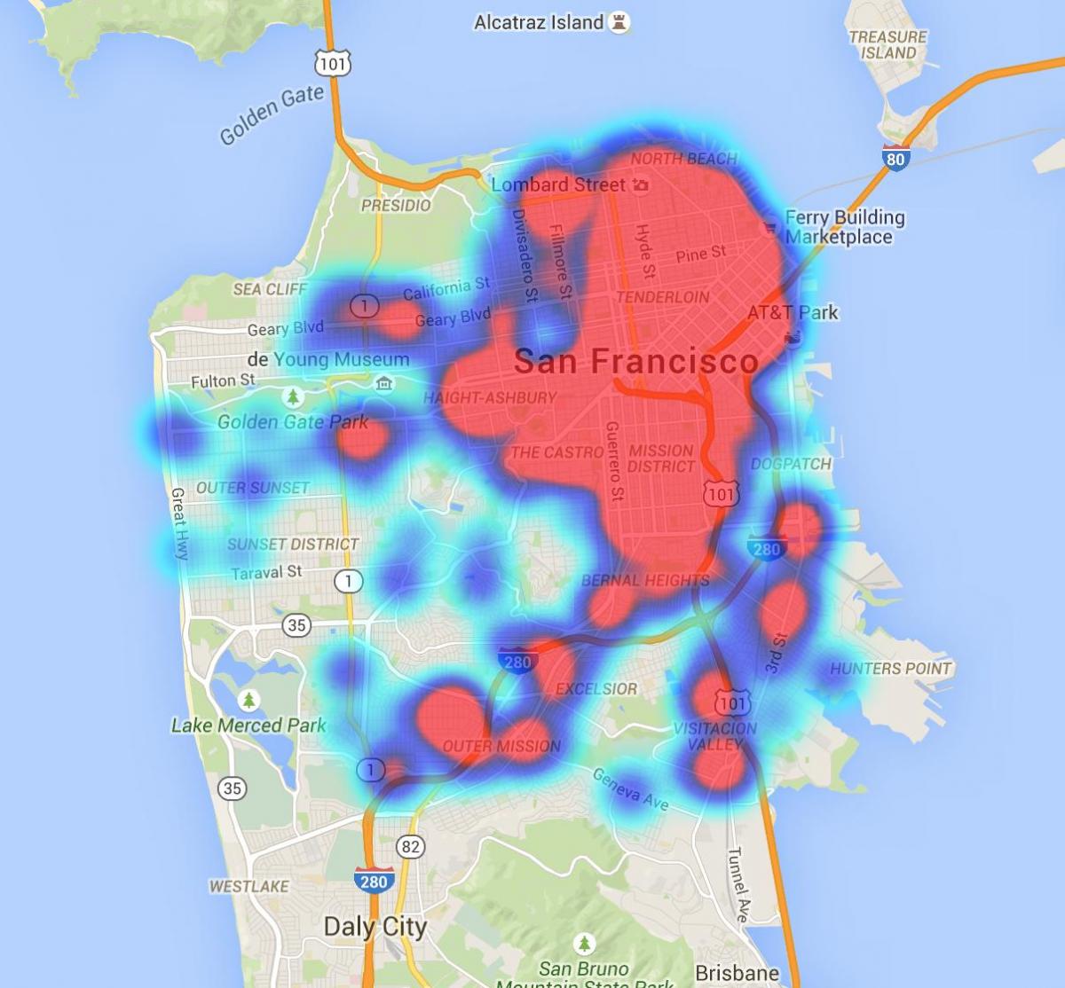 warmte-kaart van San Francisco