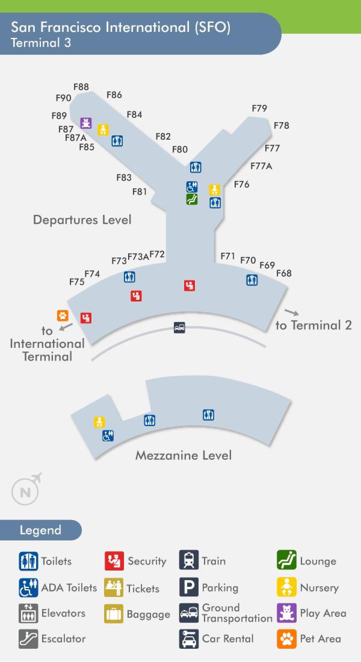 SFO airport kaart terminal 3