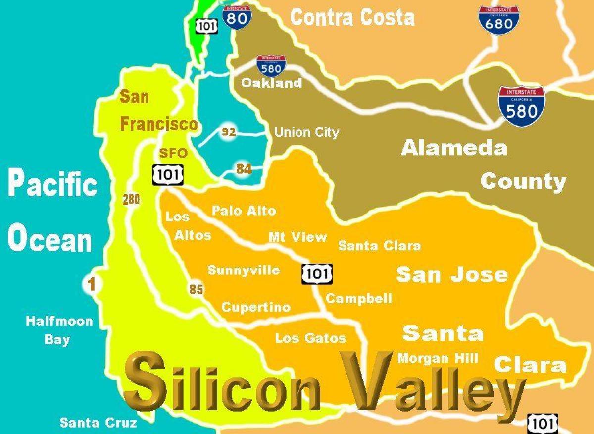 Kaart van silicon valley locatie
