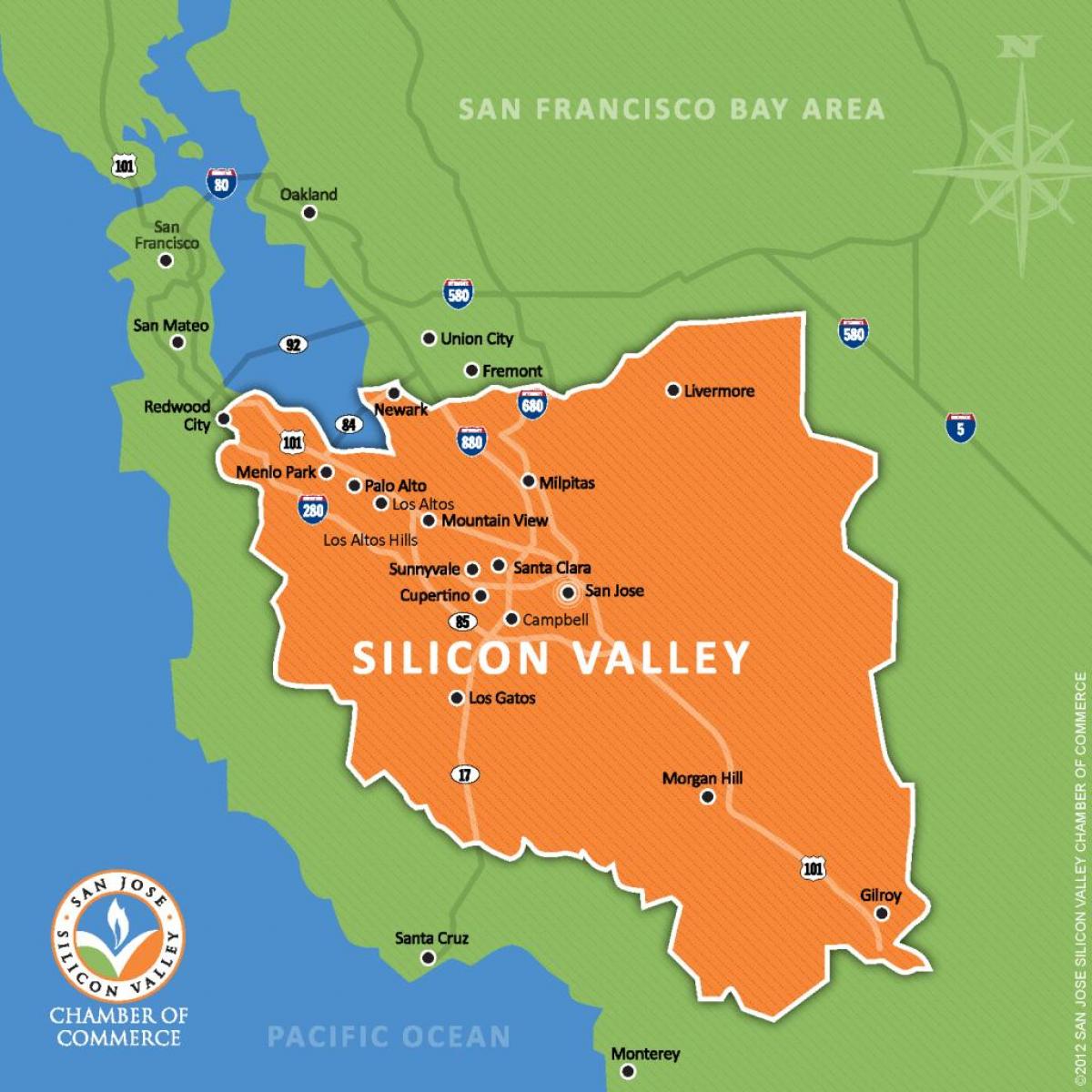 silicon valley in de kaart van de wereld