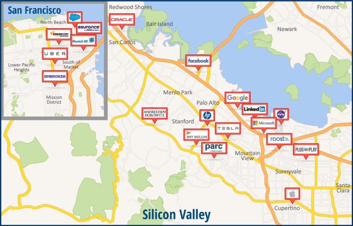 Kaart van de silicon valley tour