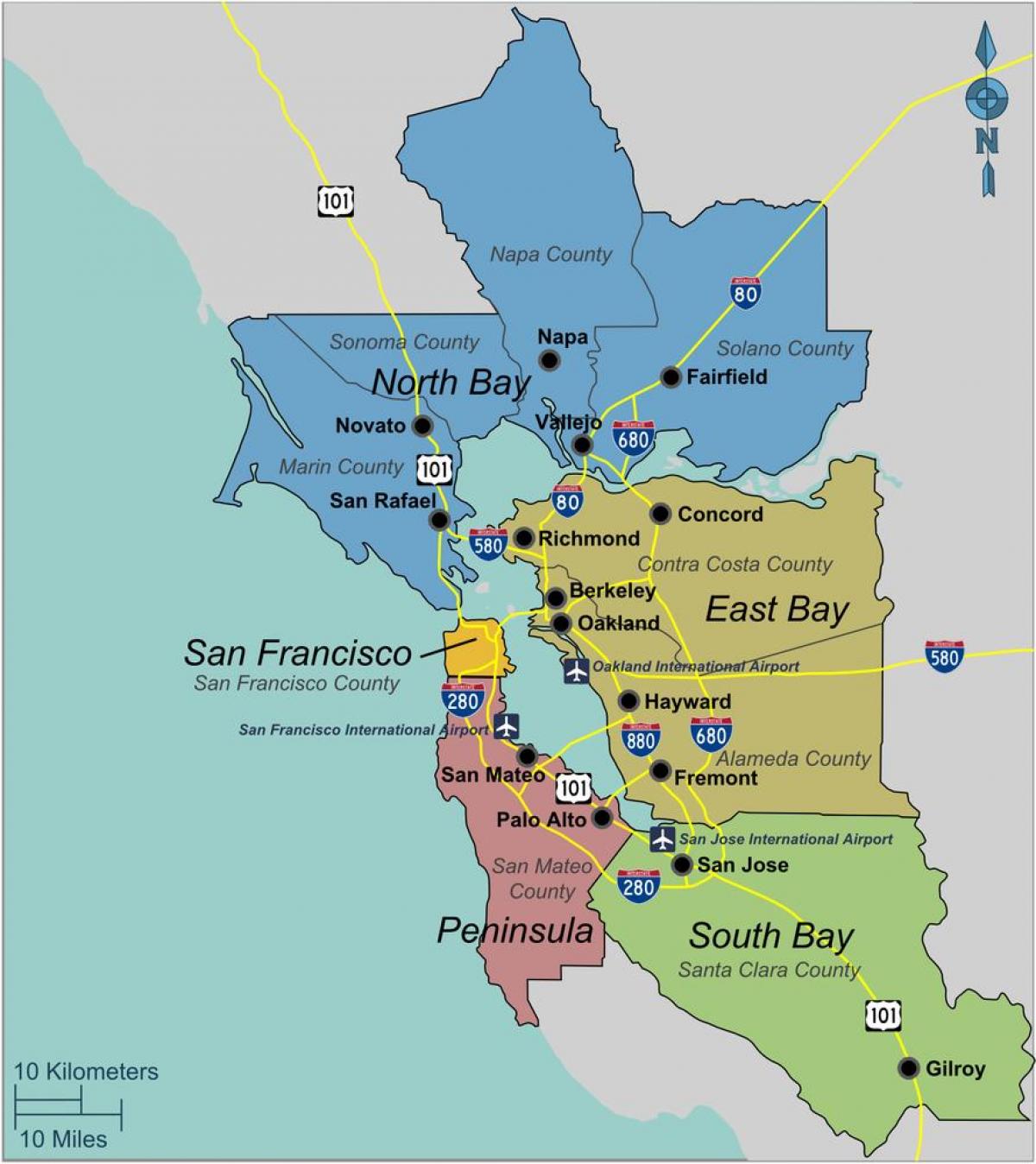 kaart van south San Francisco bay area
