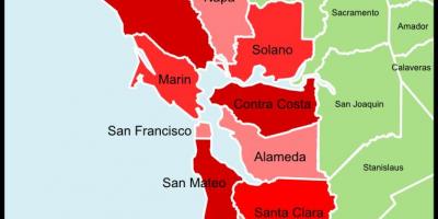 De baai van San Francisco county kaart