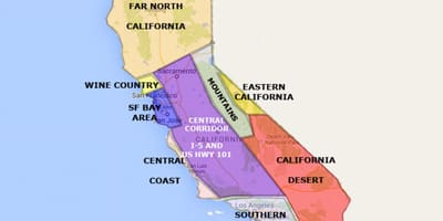 Kaart van californië ten noorden van San Francisco