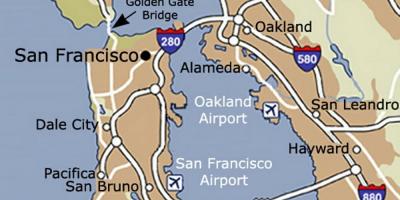Kaart van de luchthaven van San Francisco en omgeving