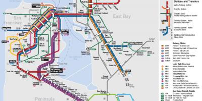 Kaart van het openbaar vervoer in San Francisco